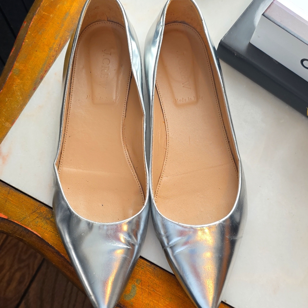 J Crew Silver Pointed Flats